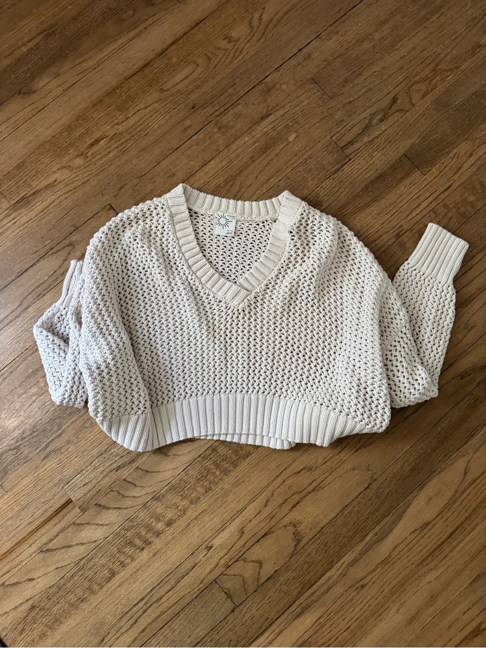 Cream V-Neck Open Knit Women's Sweater